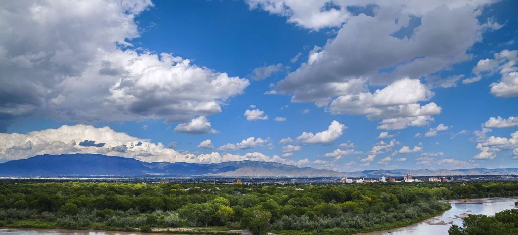 View of Albuquerque and the Sandias from the Rio Grande